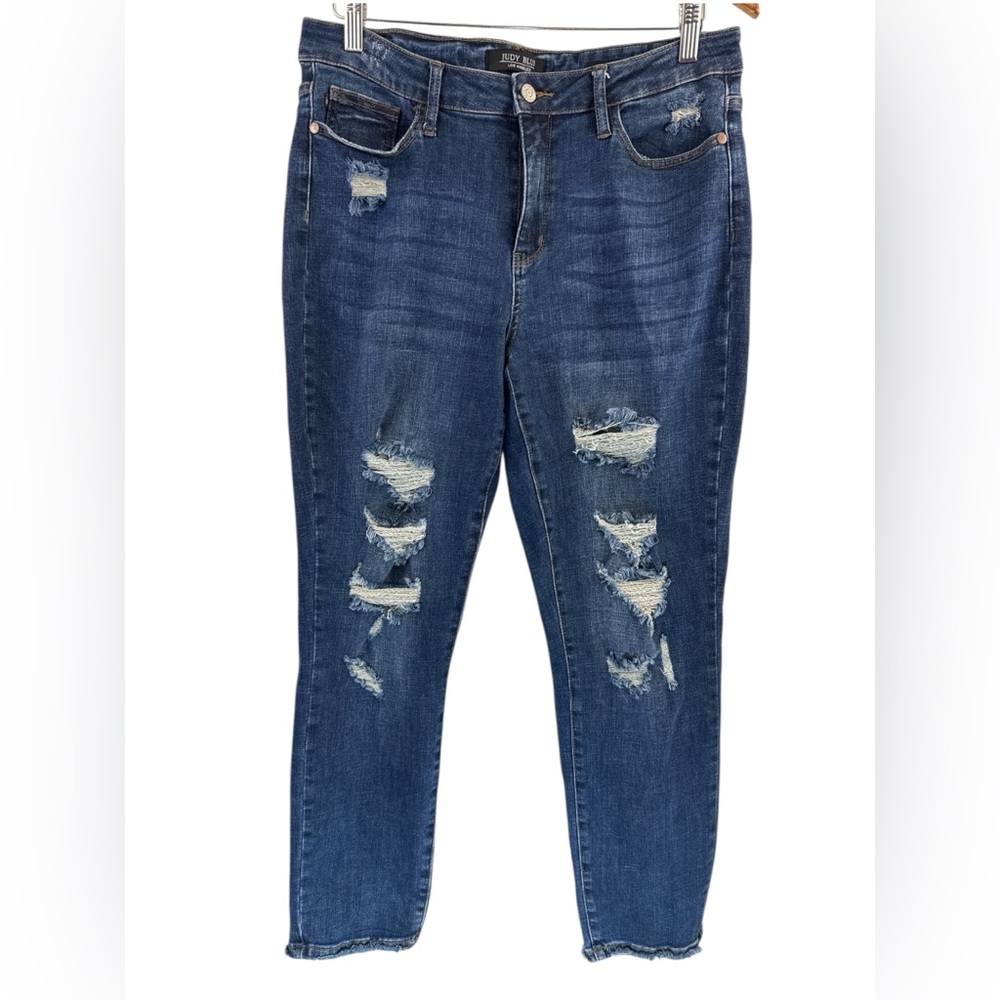 Judy Blue Womens 11/30 Boyfriend Fit Jeans Distressed Blue Denim Stretch Casual